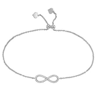 Infinity Bolo Bracelet with Cubic Zirconia in Sterling Silver