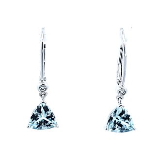 Aquamarine and .02ct Round Diamond Earrings in 14k White Gold