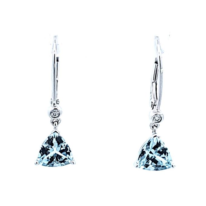 Aquamarine and .02ct Round Diamond Earrings in 14k White Gold