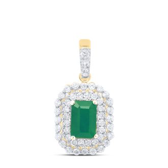 This exclusive product features a stunning 14K Yellow gold drop pendant with beautiful 6X4 Emerald during construction. It comes with a resilient chain, detailed for sophistication. Round Diamonds in 1/3 carat total weight add an unbeatable shine. An exquisite piece, often complemented with a OUR ADDED Clarke Silver Shine.
