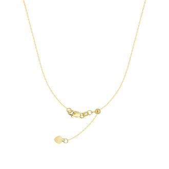 This elegant 22-inch jewelry piece features an adjustable box chain design and a weight of .95mm. It's crafted in yellow gold plated metal, offering durability and an unwavering shine. An excellent addition to any collection, it's a perfect moyo showcase pendants, charms, or wear alone.