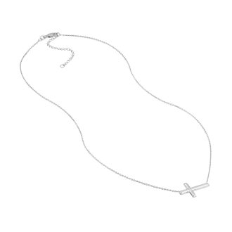 East to West Cross Necklace in Sterling Silver 18" Length