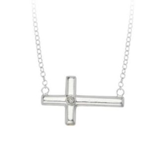 Sterling Silver East/West Diamond Cross Necklace with Chain