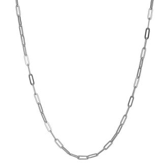 Elegant sterling silver paperclip chain, 3mm wide, 17" long with 2" extender for adjustable length, rhodium plated.