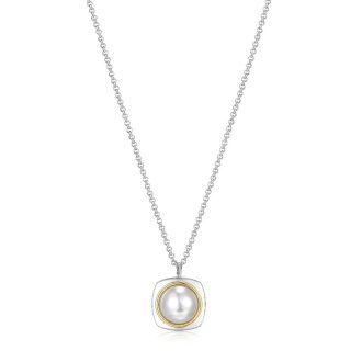 Elle Pearl Necklace in Sterling Silver with 18k Yellow Gold Plating