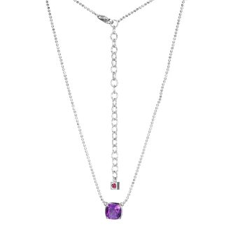 Elevate your outfit with this sophisticated silvery rhodium plated necklace, boasting a mesmerizing 8MM genuine amethyst with a cushion cut for extra sparkle. Sized at 17 inches but offers versatility with a 3-inch extension blot. With its marbled pattern, it emphasizes style and luxury, perfect for both everyday wear and special occasions.