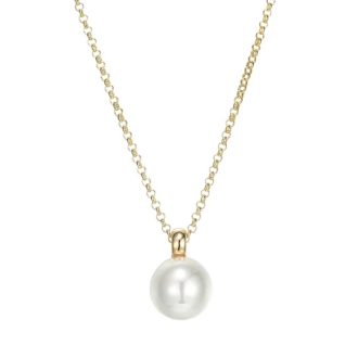 This beautiful white shell pearl pendant necklace is perfect for any occasion. The 10mm pearl drop hangs from a 17" rolo chain with a 3" extender for adjustable length. Simpatico for a timeless look.