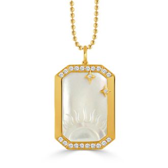 This beautiful pendant features a round diamond weighing 0.27 carat, set in 18 karat yellow gold. Designed in a distinctive octagonal setting, it stands out with artistic sun and star motifs. The celestial-themed element creates drama as it hangs in a stylish drop formation, ensuring this piece of jewelry is an absolute standout.