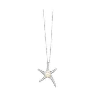 Starfish Necklace with Freshwater Pearl in Sterling Silver