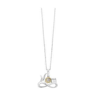 "Mom" Necklace with .05ctw Round Diamonds in 10k Two-Tone