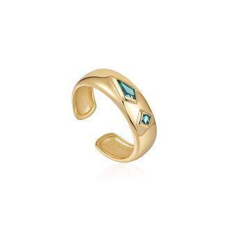 Ania Haie Gold Teal Sparkle Emblem Thick Band Ring