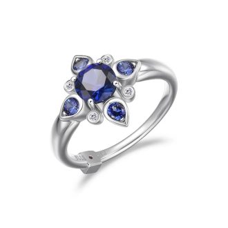 Elle Fashion Ring with Lab Grown Sapphire and Diamond in Sterling Silver