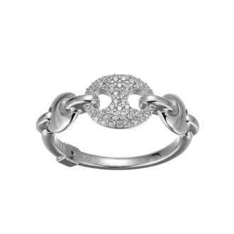 Experience ultimate sophistication with this exclusive fashion ring featuring marina links coated in rhodium. With glistening cubic zirconia details, it adds a touch of glamour to any outfit. This luxury accessory delivers style and elegance, perfectly capturing an espionage-inspired aesthetic. Designed for trendsetters seeking unique, high-quality jewelry.