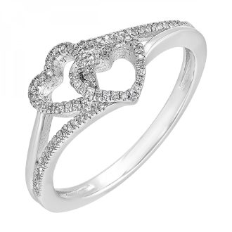 Adorn your hand with this stunning double heart fashion ring presenting 80 accent round diamonds, totaling .10CTW. Crafted in sterling silver, adding a glimmer to any outfit. This uniquely designed ring is an elegant expression of love and a perfect gift for that special someone in your life.