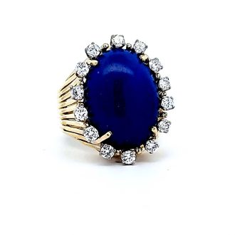 Pre-Owned Lapis Lazuli and Diamond Ring in 18k Yellow Gold
