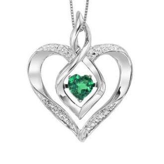 Rhythm of Love Heart Shaped Pendant with Emerald and Diamonds in Sterling Silver