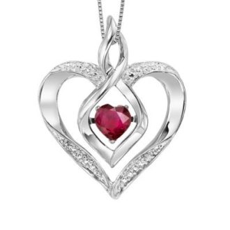 Rhythm of Love Heart Shaped Pendant with Ruby and Diamonds in Sterling Silver
