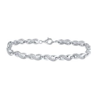 This stunning bracelet features a classic infinity link design, carefully crafted in resilient Stainless Steel. Accented with round diamonds with a total weight of .01 carats, it impeccably balances simplicity and opulence. It is an emblem of endless love and affection, making it an ideal accessory for both everyday use and special occasions.