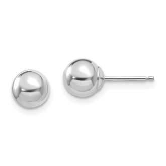 These are premium earrings constructed from 14 Carat White Gold. The reflective finish adds an eye-catching appeal. Each one features a spherical shape measuring 6 millimeters in diameter - a meaningful and elegant size. Add an understated luxury to any casual get-up or principal event outfit with these superbly crafted, white gold studs.