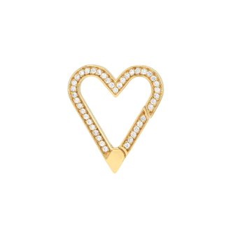 Diamond Open Heart Push Lock in 14k Yellow Gold