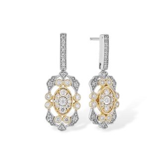 Vintage-InspiredFashion Earrings with .37ctw Round Diamonds in 14k Two Tone