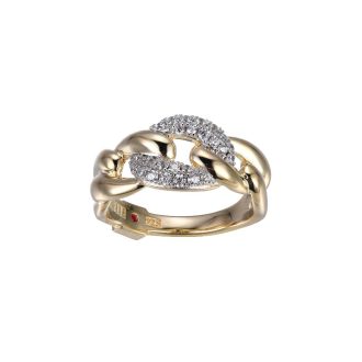 Showcase your love for unique accessories with this dramatic fashion ring. It combines sterling silver and yellow gold plating to create a vibrant contrast. Defined by an open link design, embellished with cubic zirconia, this ring captures light and attention equally well. Ideal for every stylish outfit, it ensures longevity due to strong construction.