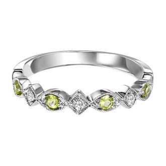 Stackable Ring with Peridot and .06ctw Round Diamonds in 10k White Gold