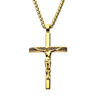 Inox Men's Crucifix Necklace in Gold-Plated Stainless Steel