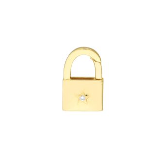 Padlock Shaped Push Lock with Diamond Star in 14k Yellow Gold