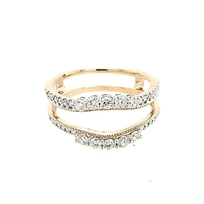 Adorn your hand with this stylish ring, featuring stunning 0.50 carat total weight in round cut diamonds. The chic piece possesses an elegantly curved design or 'jacket' style, beautifully sculpted from 10 karat yellow gold. This sophisticated accessory adds an upscale touch, suiting any occasion or outfit.