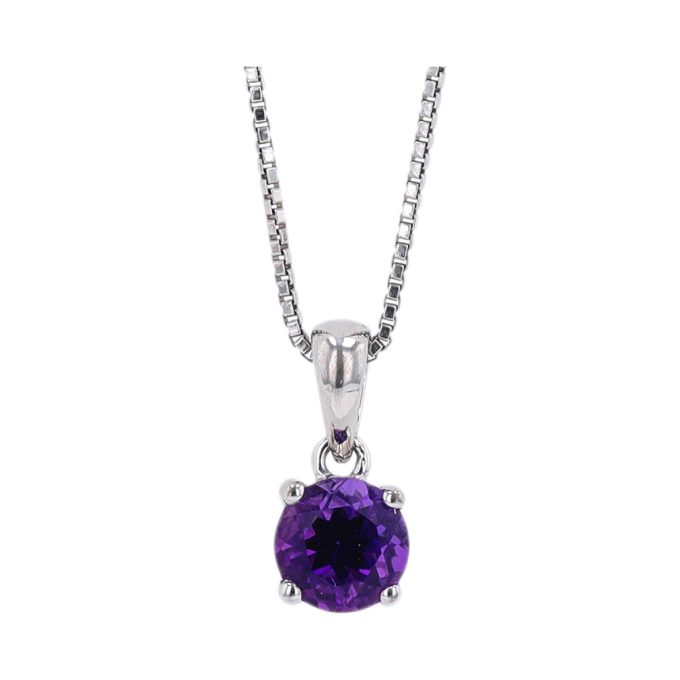 Birthstone Necklace with Round Amethyst in Sterling Silver