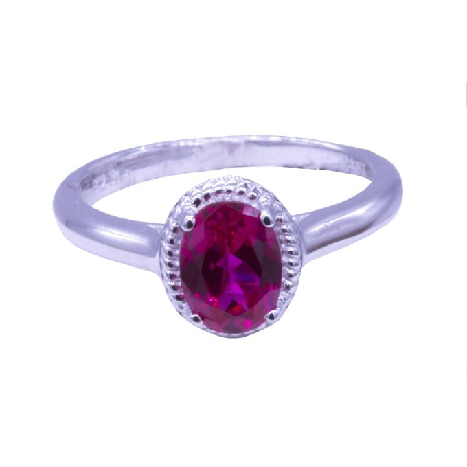 Lab-Created Oval Ruby Gemstone Ring in Sterling Silver