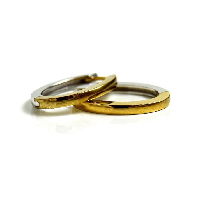 Breuning Huggie Hoop Earrings in Two Tone Sterling Silver and 14k Yellow Gold-Plate