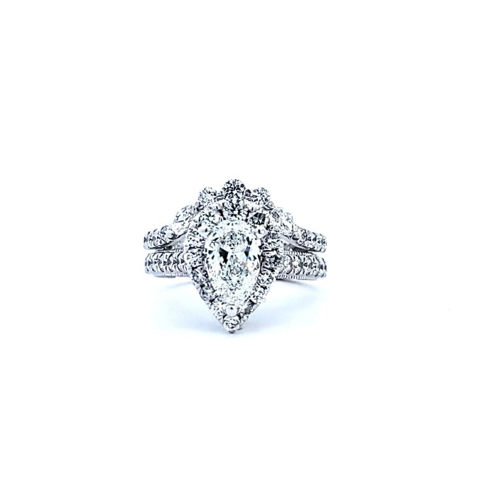 14K White Gold Halo Ring with 2.15 CT Pear Diamond, Pre-Owned, GIA Certified