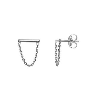 14K White Bar/Draped Chain Earrings