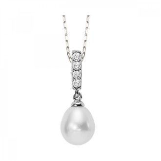 Fashion Necklace with Pearl and Cubic Zirconia in Sterling Silver