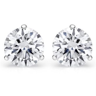 Hearts on Fire 3 Prong Diamond Stud Earrings with .92ctw Round Diamonds in 18k White Gold