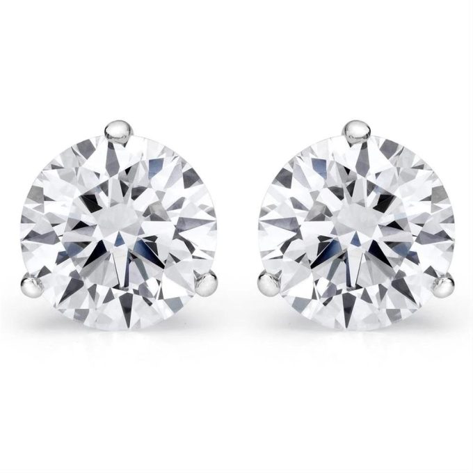 Hearts on Fire 3 Prong Diamond Stud Earrings with .92ctw Round Diamonds in 18k White Gold