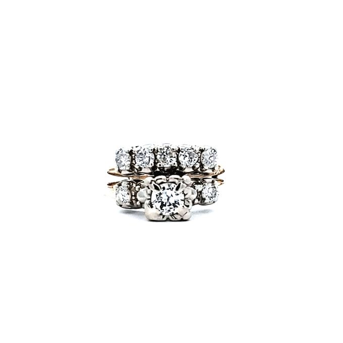 Pre-Owned Antique 14K Two-Tone Polished Illusion Bridal Set with 0.87ctw Round Diamond