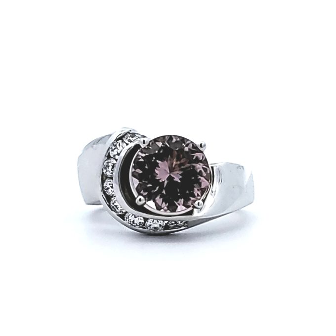 Pre-Owned 14K White Gold Ring with 2.58CT Round Pink Tourmaline and 0.45CTW Diamond Accents