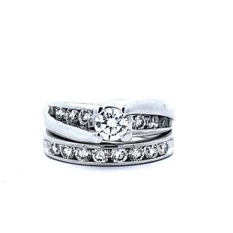 Women's Pre-Owned 14K White Gold Channel Set Bridal Ring Set, 1.21ctw Round Natural Diamond