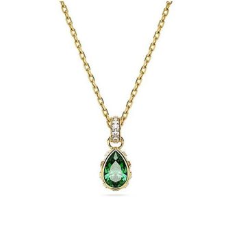 Swarovski Stilla Necklace- Pear cut, Green, Gold-tone plated