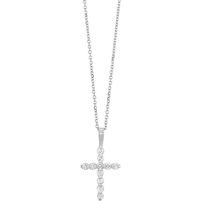 Cross Necklace with .10ctw Round Diamonds in 14k White Gold