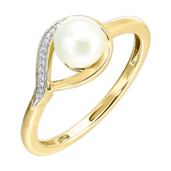 Fashion Ring with Cultured Pearl and .02ctw Round Diamonds in 14k Yellow Gold