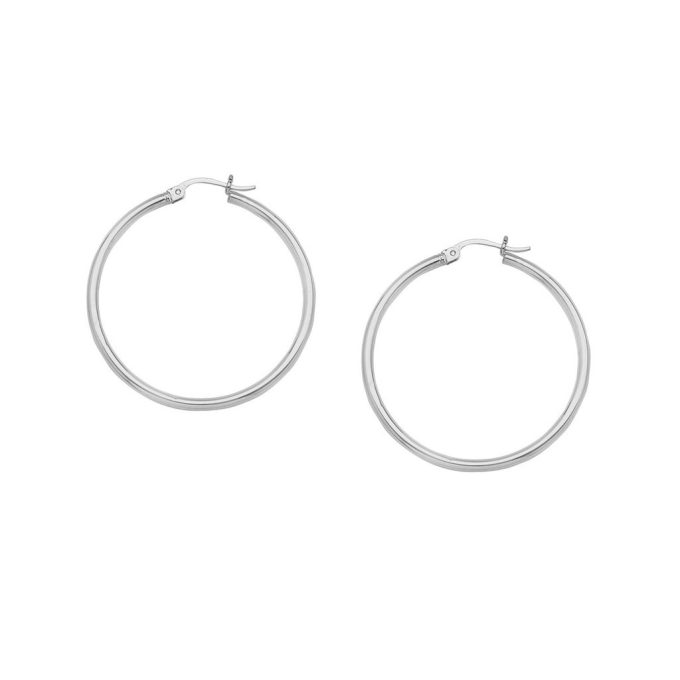 14K White Gold Round Small Tube Hoop Earrings 2mm