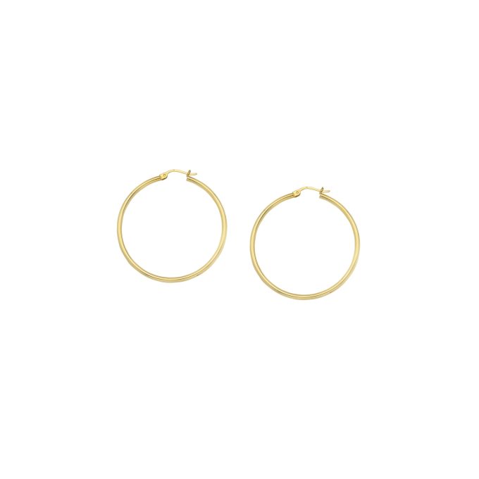 14K Yellow Gold Small Round Tube Hoop Earrings 2mm