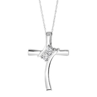 Twogether Cross Necklace with .05ctw Round Diamonds in Sterling Silver