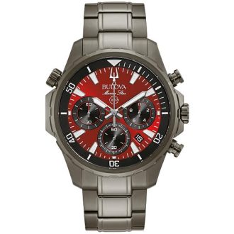 Bulova Gents Gray Sts Red Dial Marine Star Dress Watch