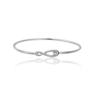 14K White Gold Infinity Wire Slim Bangle Bracelet with 0.09CTW Round Diamond