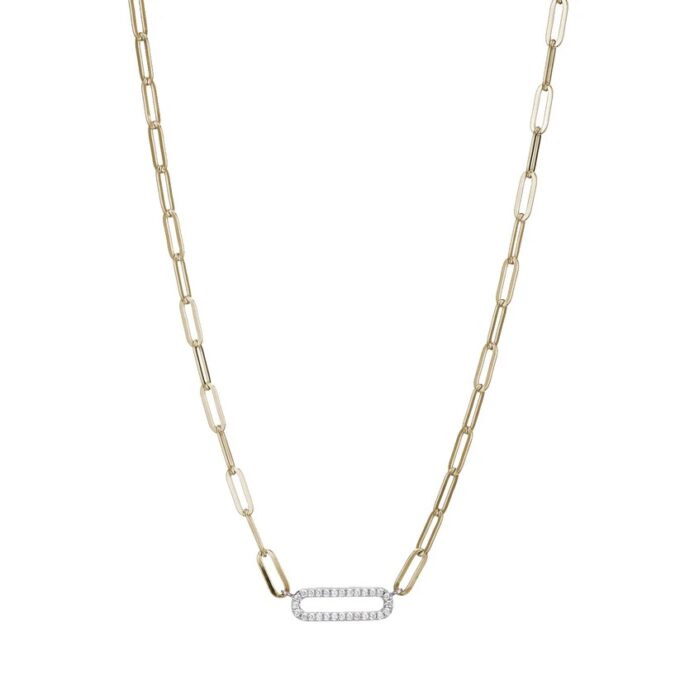 Adorn your neck with an elegantly crafted, sophisticated 3mm paperclip-style chain and a CZ link. With a length of 17", it showcases an appealing blend of 18K yellow gold and rhodium - all subtly displayed over quality sterling silver. With its cosmopolitan allure, this sought-after piece delivers both style and endurance.